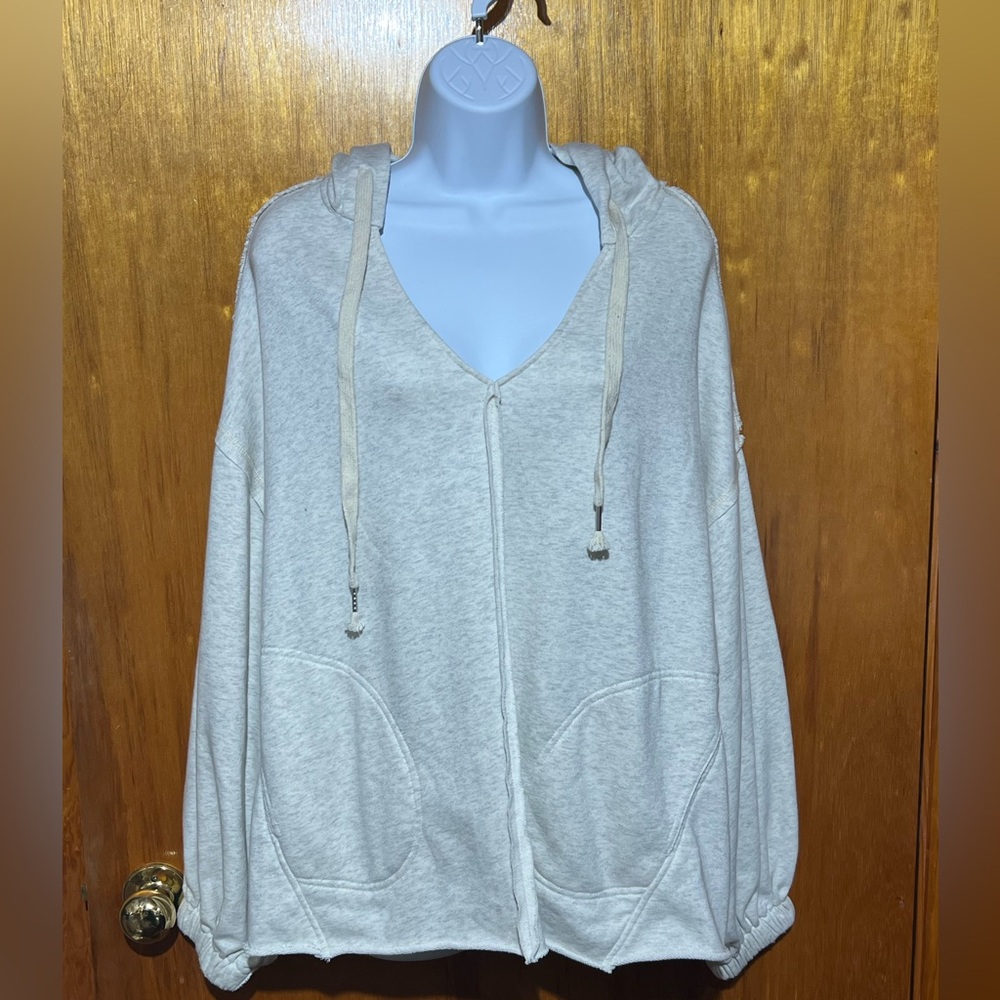 POL Oversized V-Neck Hoodie Size Medium Cream Color